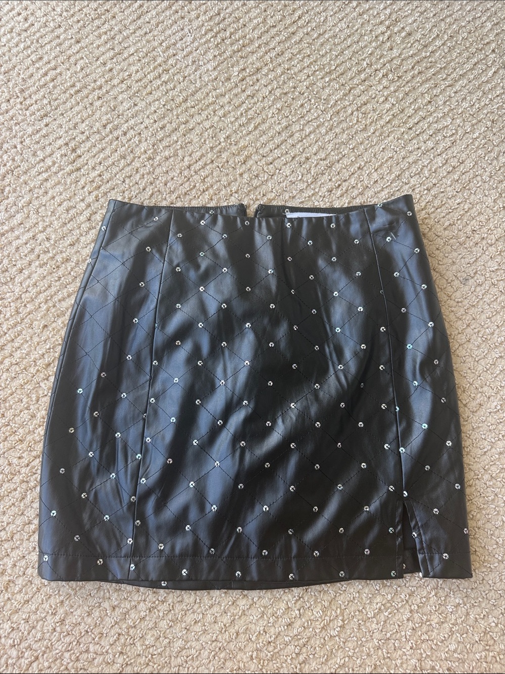 Bear Dance Black Quilted Faux Leather Mini Skirt with Stud Details size S